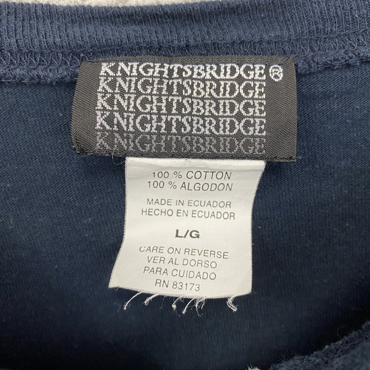 KNIGHTSBRIDGE　半袖無地Tシャツ　シンプルデザイン　ノームコア　ヘンリーネック　ネイビー　紺　Lサイズ　古着