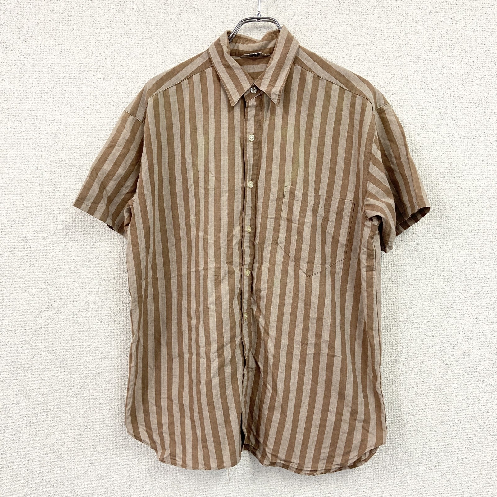70s～80s　THE DOES CO.,LTB　半袖シャツ　ストライプ柄　茶色　ブラウン　古着