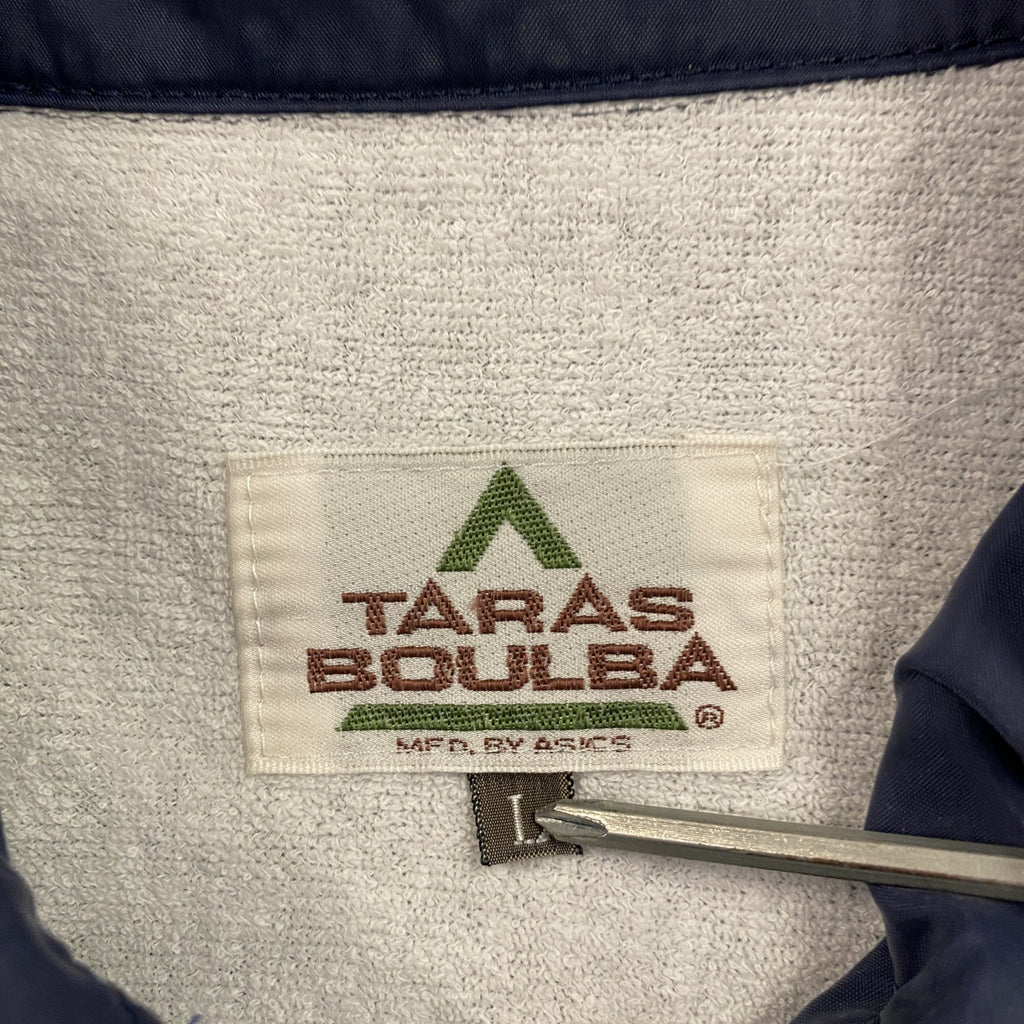 90s　TARAS BOULBA　タラスブルバ　asics　フルジップジャケット　ラグランスリーブ　紺　ネイビー　Lサイズ　　ヴィンテージ　古着
