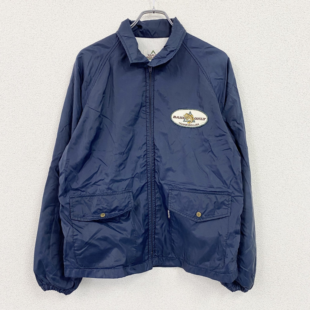 90s　TARAS BOULBA　タラスブルバ　asics　フルジップジャケット　ラグランスリーブ　紺　ネイビー　Lサイズ　　ヴィンテージ　古着