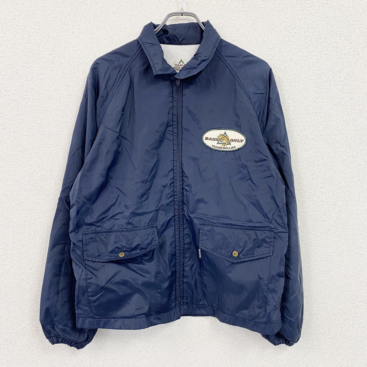 90s　TARAS BOULBA　タラスブルバ　asics　フルジップジャケット　ラグランスリーブ　紺　ネイビー　Lサイズ　　ヴィンテージ　古着