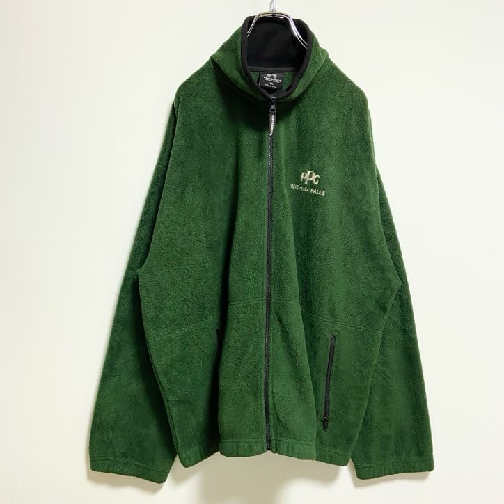 WEATHERPROOF　長袖ジップアップフリースジャケット　ワンポイント刺繍　緑　グリーン　ビッグシルエット　XXLサイズ　古着