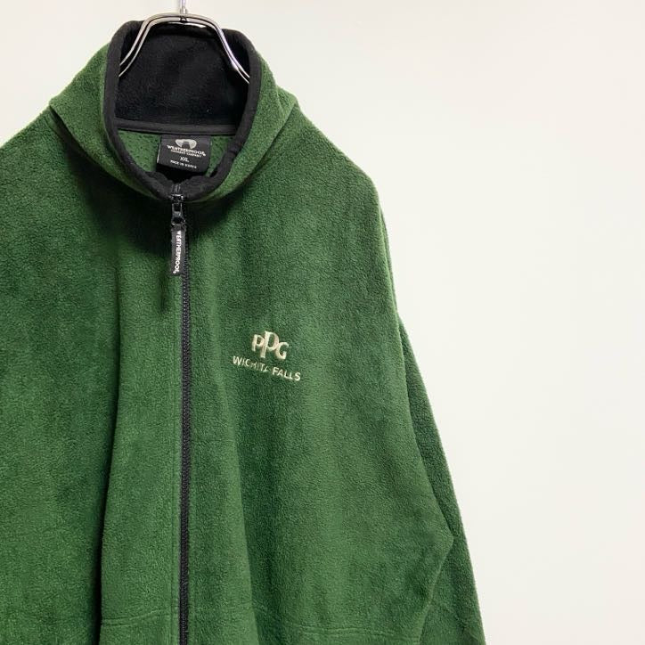 WEATHERPROOF　長袖ジップアップフリースジャケット　ワンポイント刺繍　緑　グリーン　ビッグシルエット　XXLサイズ　古着