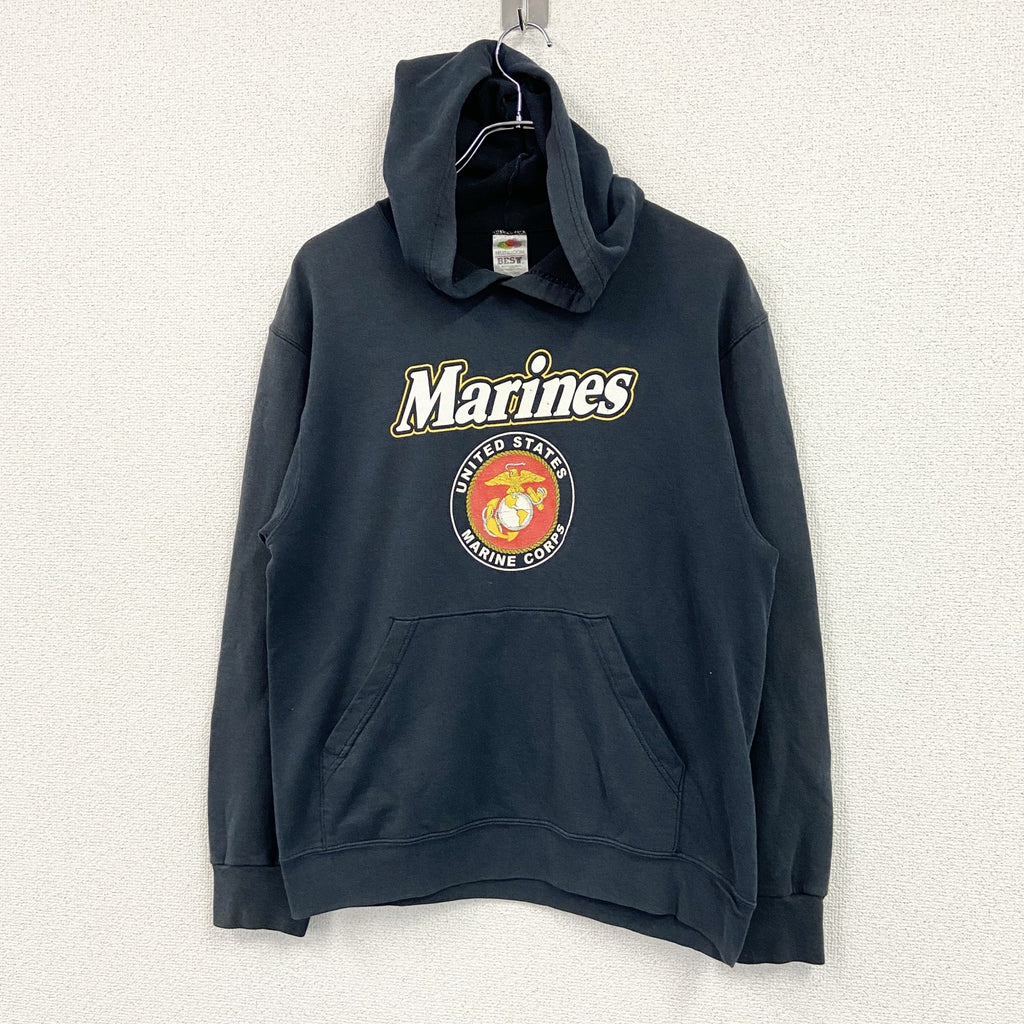90s　FRUIT OF THE LOOM　フルーツオブザルーム　U.S MARINES　アメリカ海兵隊　スウェットパーカー/フーディー　黒　ブラック　Mサイズ　古着