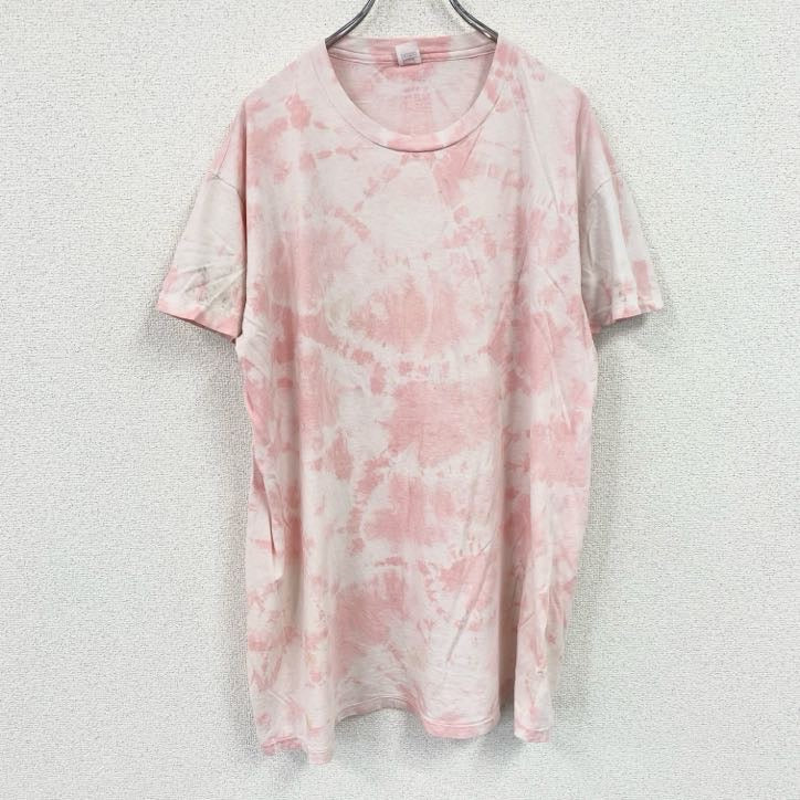Hanes　ヘインズ　半袖プリントTシャツ　シングルステッチ　ヴィンテージ　タイダイ　ピンク　2XLサイズ　古着
