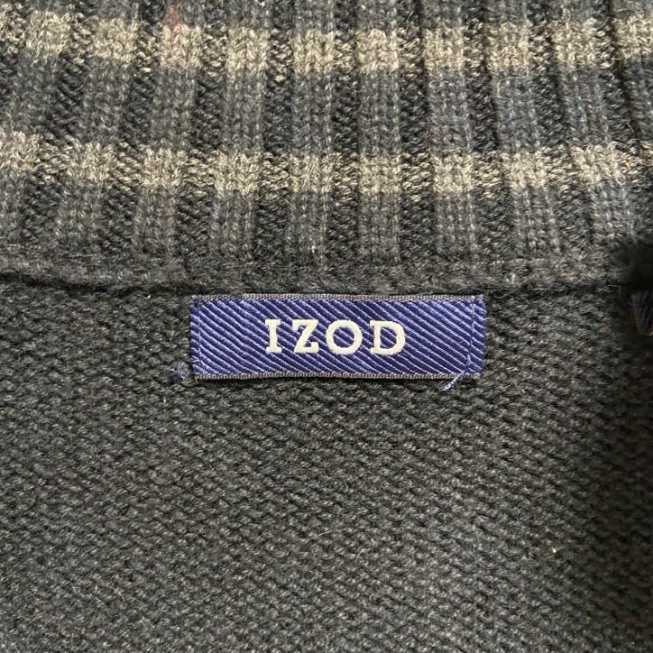 古着 used　IZOD　アイゾッド　長袖ハーフジップニット　セーター　ワンポイント刺繡　黒　ブラック　秋冬服　Mサイズ