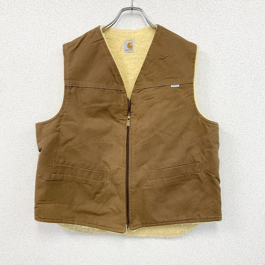 80s　Carhartt　カーハート　フルジップダックベスト　ヴィンテージ　ボアライナー　茶色　ブラウン　茶色　Lサイズ