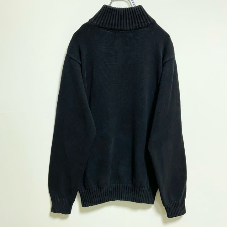 古着 used　IZOD　アイゾッド　長袖ハーフジップニット　セーター　ワンポイント刺繡　黒　ブラック　秋冬服　Mサイズ