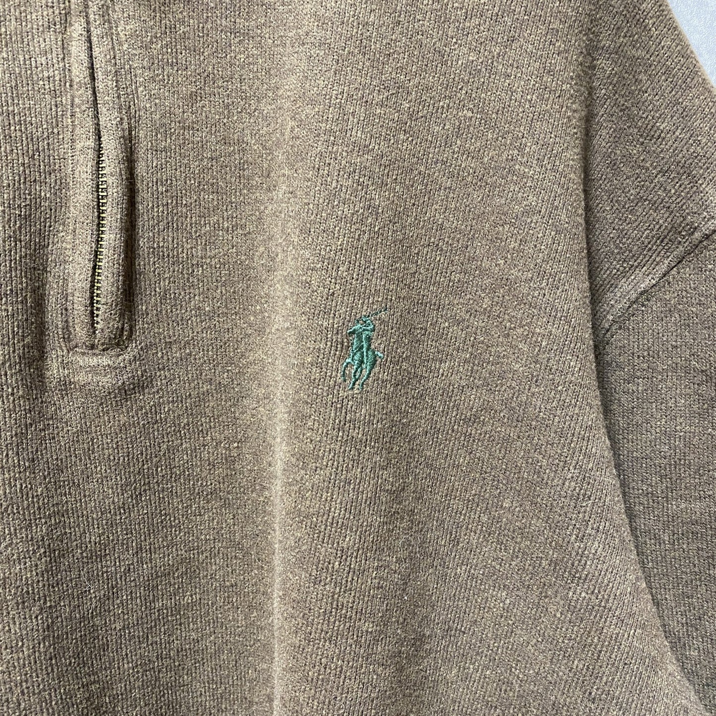 古着 used　Polo by Ralph Lauren　長袖ハーフジップニット　セーター　茶色　ワンポイントロゴ　XLサイズ　