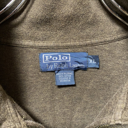 古着 used　Polo by Ralph Lauren　長袖ハーフジップニット　セーター　茶色　ワンポイントロゴ　XLサイズ　