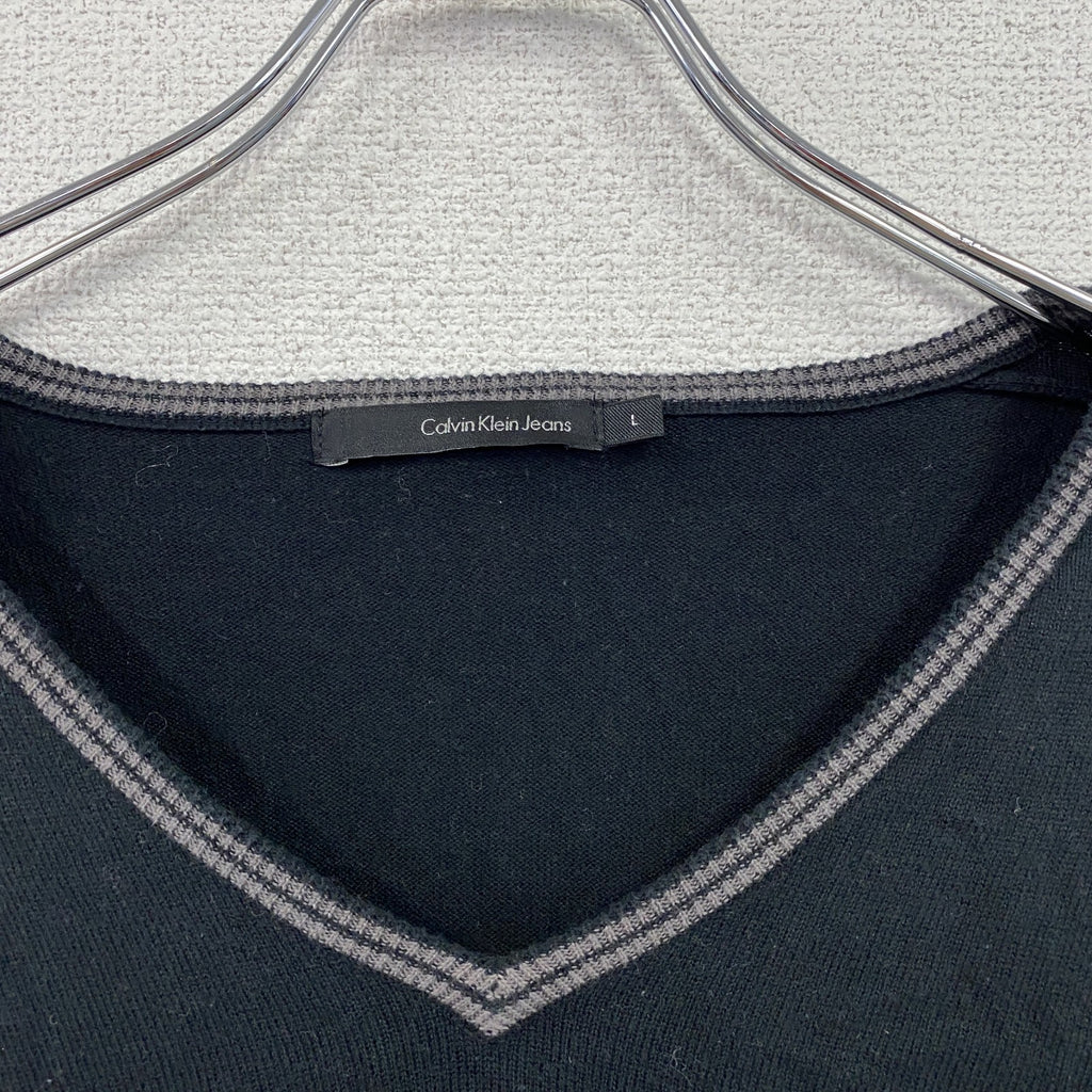 Calvin Klein Jeans　カルバンクラインジーンズ　オンワード樫山　コットンニットセーター　刺繍ロゴ　ブラック　Lサイズ　古着