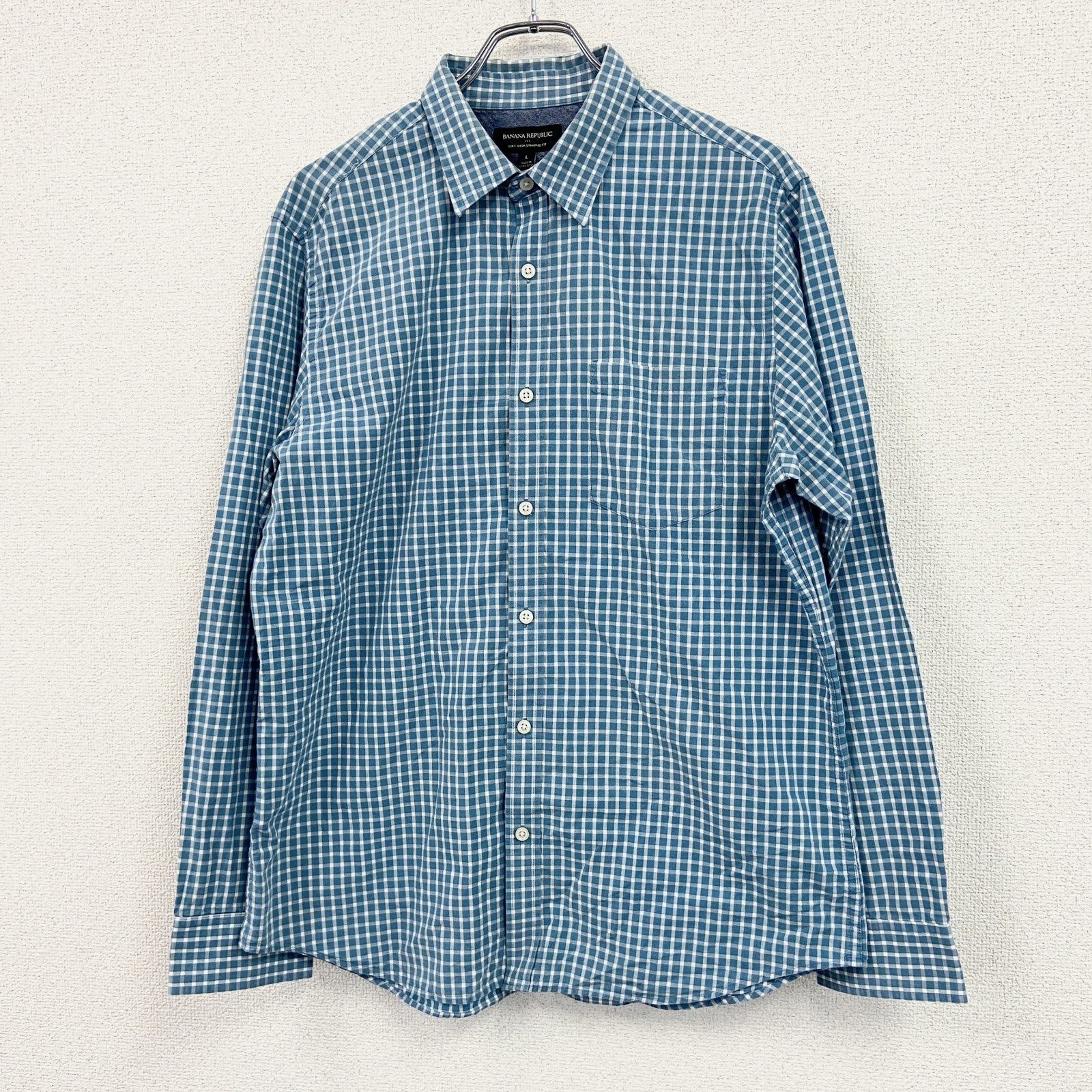 BANANA REPUBLIC　バナナ　パブリック　長袖シャツ　ギンガムチェック　青色　ライトブルー　XLサイズ