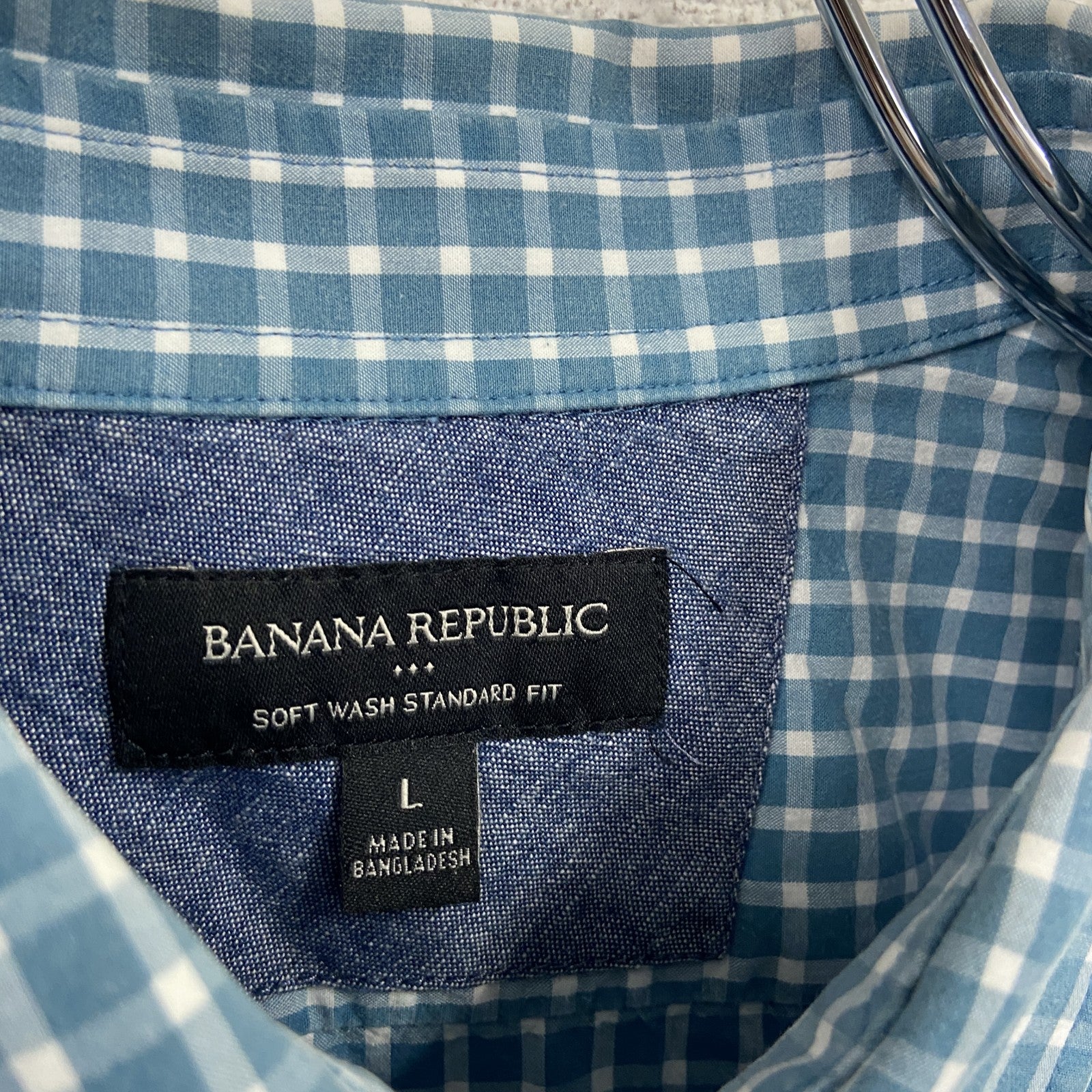 BANANA REPUBLIC　バナナ　パブリック　長袖シャツ　ギンガムチェック　青色　ライトブルー　XLサイズ