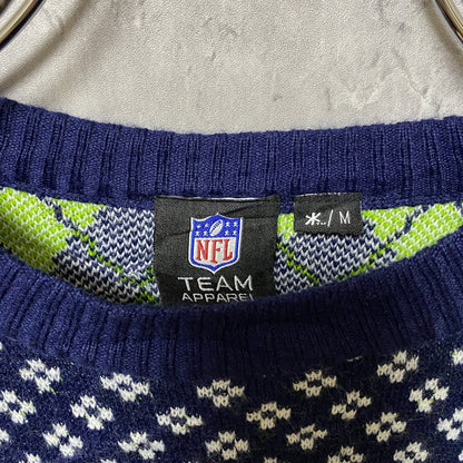 古着 used　NFL　Seattle Seahawks シアトルシーホークス　長袖総柄オフィシャルニット　セーター　Mサイズ