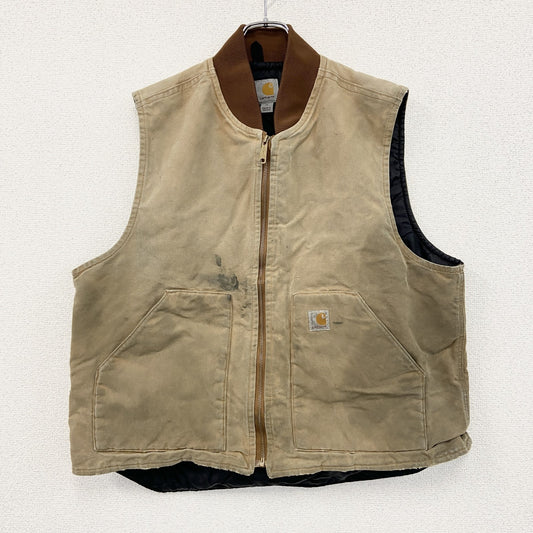 Carhartt　カーハート　フルジップダックベスト　キルティングライナー　中綿入り　ベージュ　XLサイズ