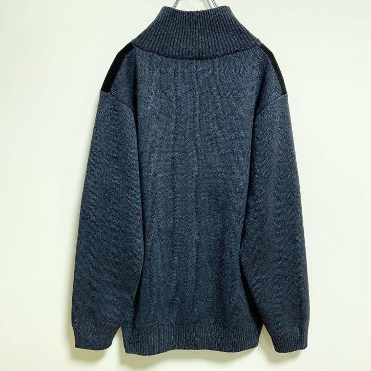 古着 used　THEIMAGE　長袖ハーフジップニット　セーター　胸ポケット付き　ネイビー　秋冬服　ビッグシルエット　XLサイズ