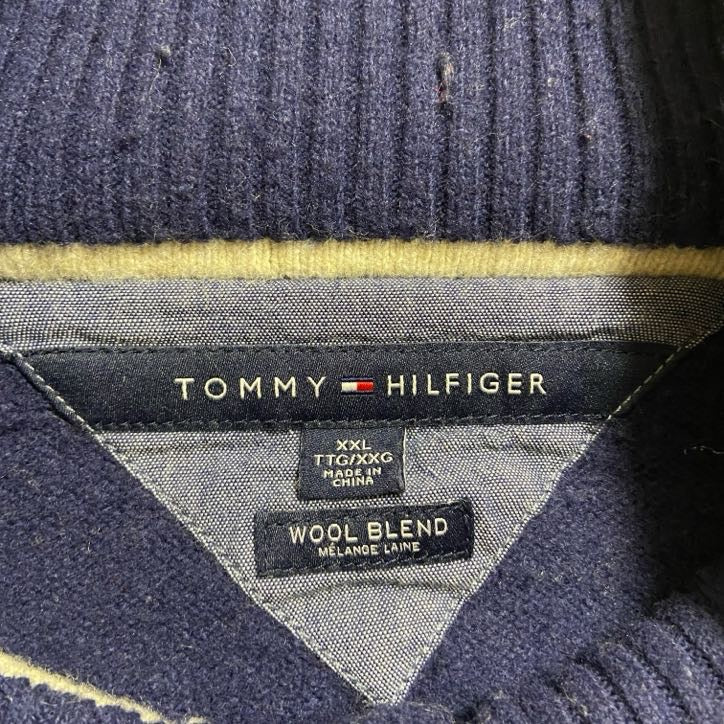 古着 used　TOMMYHILFIGER　長袖ハーフボタンニット　セーター　ネイビー　秋冬服　ビッグシルエット　XXLサイズ