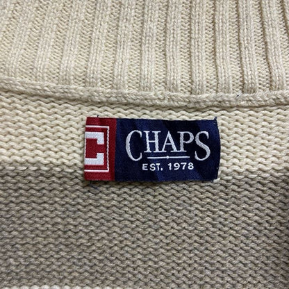 古着 used　CHAPS　チャップス　長袖ハーフジップボーダー柄ニット　セーター　白　ホワイト　ビッグシルエット　XLサイズ