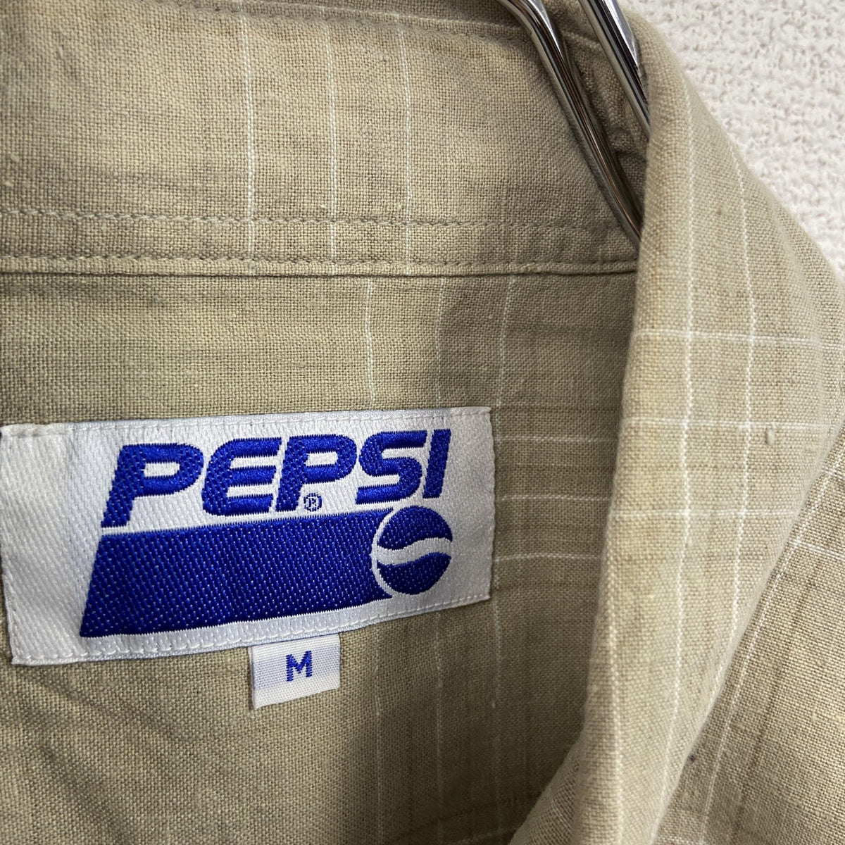 00s　PEPSI COLA　ペプシコーラ　長袖シャツ　チェック柄　企業　ベージュ　Mサイズ メンズ 古着