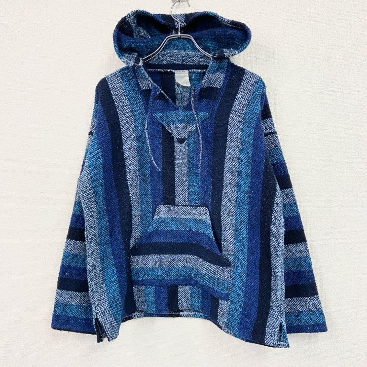Mexican parka　メキシカンパーカー　ニットパーカー/フーディー　Vネック　青　ブルー　古着