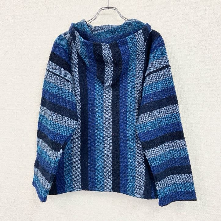 Mexican parka　メキシカンパーカー　ニットパーカー/フーディー　Vネック　青　ブルー　古着