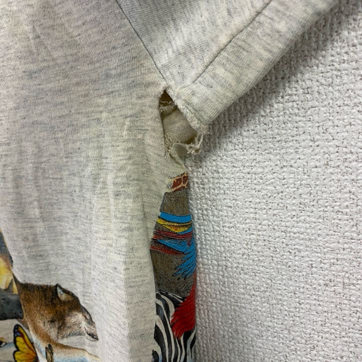 CALCRU　カルクルー　半袖プリントTシャツ　シングルステッチ　ヴィンテージ　霜降りグレー　Lサイズ　古着