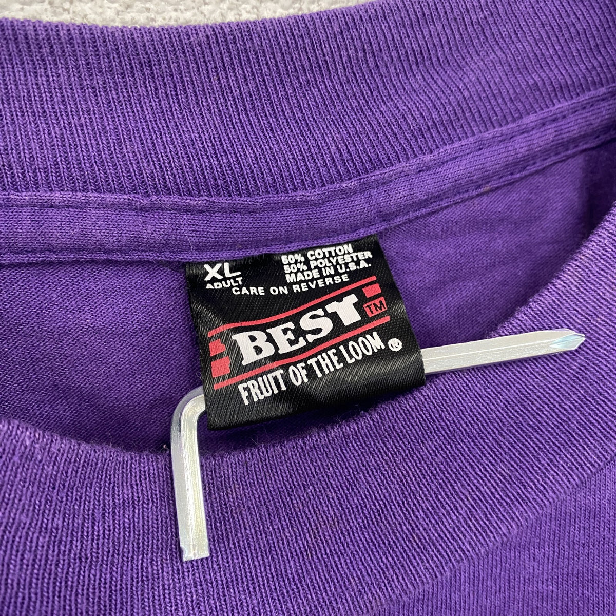 90s　BEST　FRUIT OF THE LOOM　半袖プリントTシャツ　シングルステッチ　ヴィンテージ　紫　パープル　XLサイズ　古着
