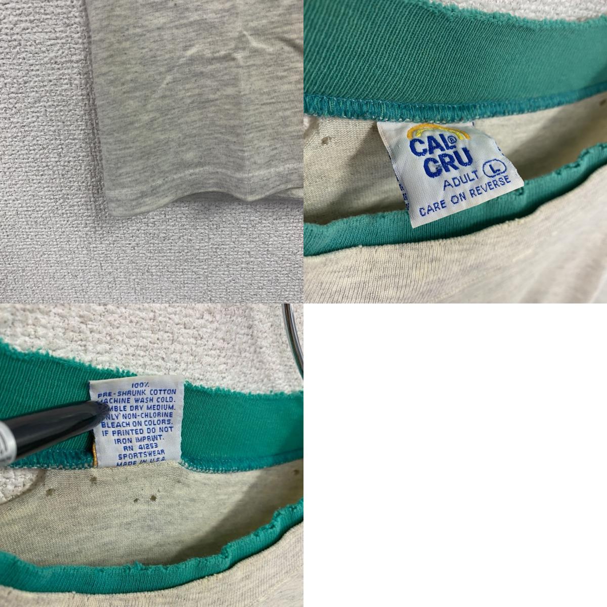 CALCRU　カルクルー　半袖プリントTシャツ　シングルステッチ　ヴィンテージ　霜降りグレー　Lサイズ　古着
