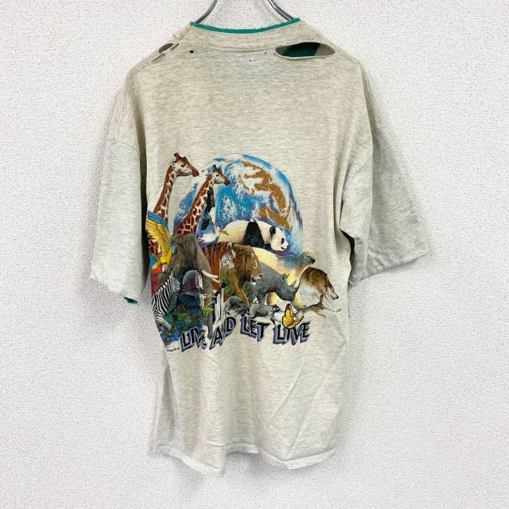 CALCRU　カルクルー　半袖プリントTシャツ　シングルステッチ　ヴィンテージ　霜降りグレー　Lサイズ　古着