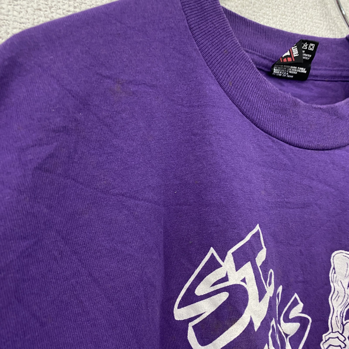90s　BEST　FRUIT OF THE LOOM　半袖プリントTシャツ　シングルステッチ　ヴィンテージ　紫　パープル　XLサイズ　古着