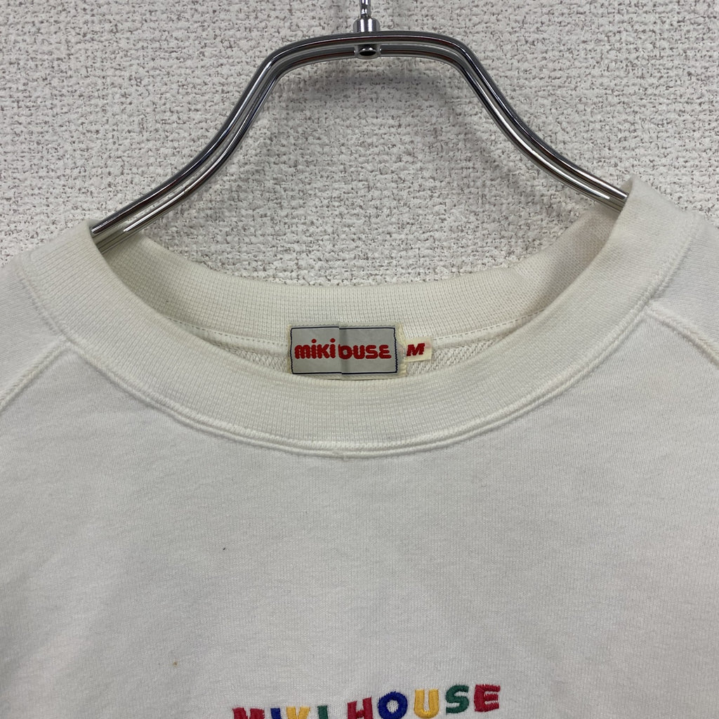 MIKIHOUSE　ミキハウス　スウェット/トレーナー　ラグランスリーブ　刺繍ロゴ　ワッペン　デカロゴ　白　ホワイト　Mサイズ　古着