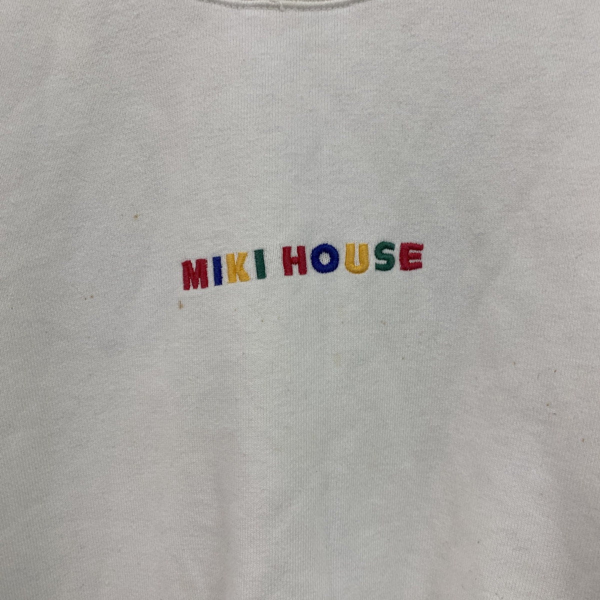 MIKIHOUSE　ミキハウス　スウェット/トレーナー　ラグランスリーブ　刺繍ロゴ　ワッペン　デカロゴ　白　ホワイト　Mサイズ　古着