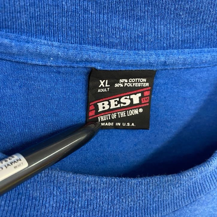 FRUIT OF THE LOOM　半袖プリントTシャツ　シングルステッチ　ヴィンテージ　青　ブルー　XLサイズ　古着