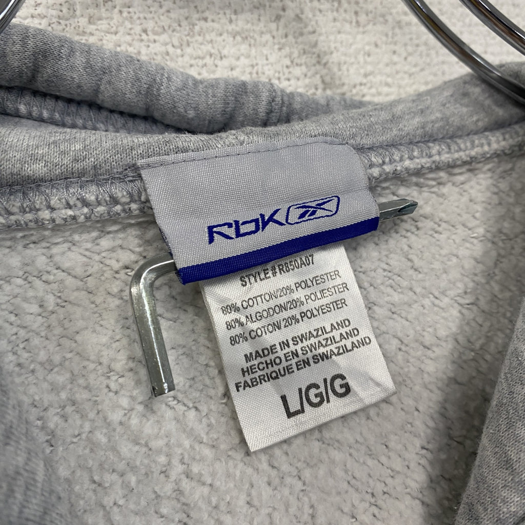 Reebok　リーボック　スウェットパーカー/フーディー　3連プリント　霜降りグレー　Lサイズ トレーナー スウェットトップス フード付き 古着