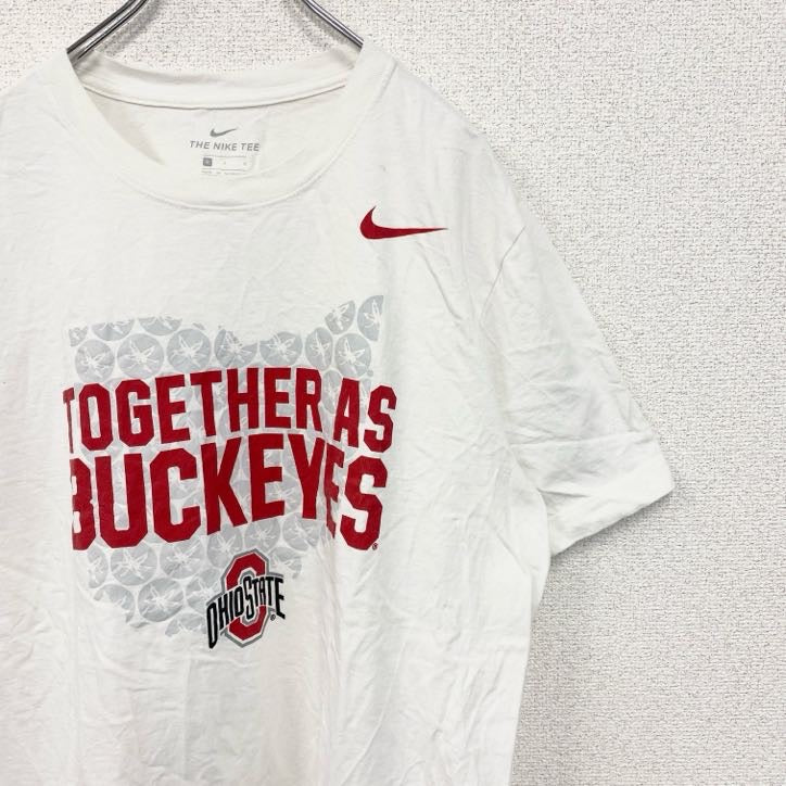 古着 used　NIKE　ナイキ　半袖プリントTシャツ　オハイオステート・バックアイズ　スウッシュロゴ　ホワイト　白　Lサイズ