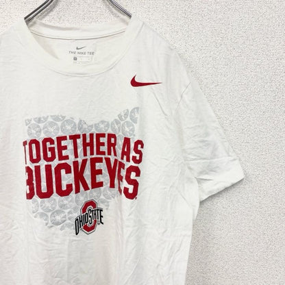 古着 used　NIKE　ナイキ　半袖プリントTシャツ　オハイオステート・バックアイズ　スウッシュロゴ　ホワイト　白　Lサイズ