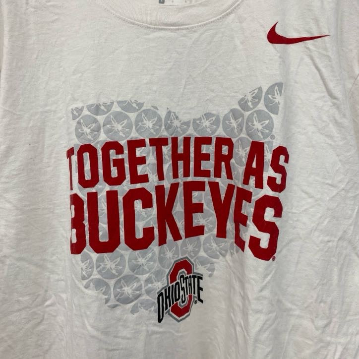 古着 used　NIKE　ナイキ　半袖プリントTシャツ　オハイオステート・バックアイズ　スウッシュロゴ　ホワイト　白　Lサイズ