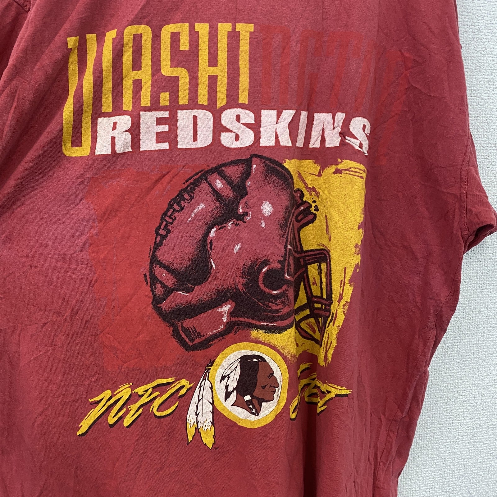 Reebok　リーボック　NFL　ワシントンレッドスキンズ　半袖プリントTシャツ　フェード　赤　レッド　古着