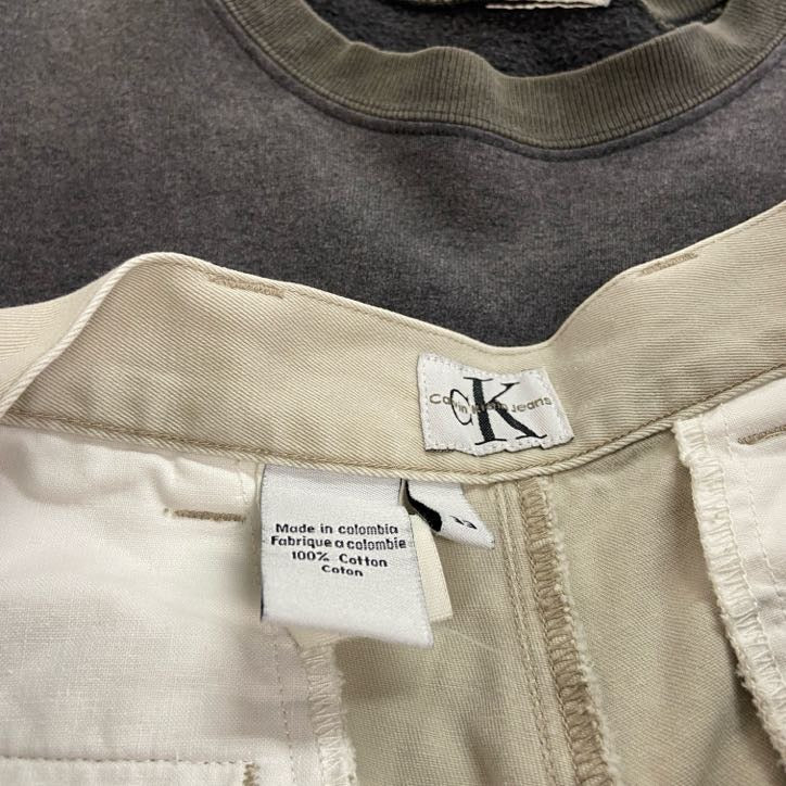 90s　Carvin Klein　カルバンクライン　チノパンツ　ジップフライ　ベージュ　33サイズ　古着