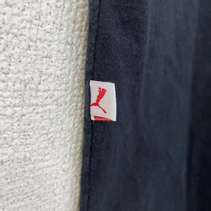 puma　プーマ　半袖プリントTシャツ　レトロデザイン　クルーネック　スポーツ　野球　68　黒　ブラック　古着
