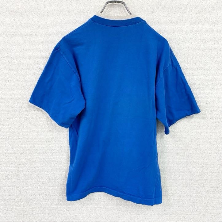 半袖プリントTシャツ　ヴィンテージ　シングルステッチ　青　ブルー カットソー メンズ 古着