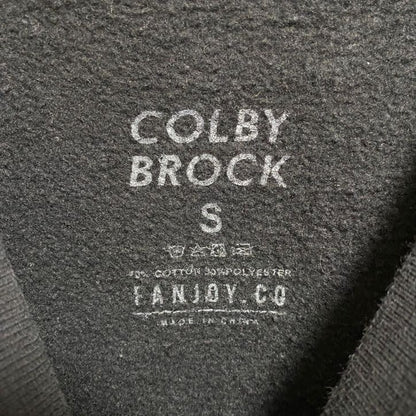 古着 used　COLBY BROCK　長袖プリントスウェット　トレーナー　バックプリント　黒　ブラック　クルーネック　Sサイズ