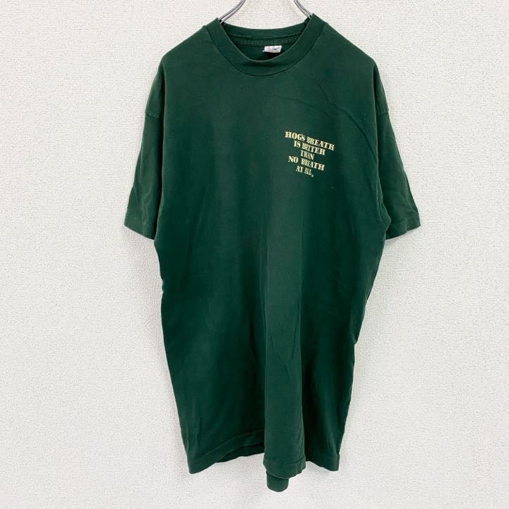 FRUIT OF THE LOOM　半袖プリントTシャツ　シングルステッチ　ヴィンテージ　緑　グリーン　XLサイズ カットソー メンズ コットン 古着