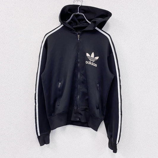 00s　adidas　アディダス　トラックジャケット/ジャージパーカー　デカロゴ　トレフォイルロゴ　ヴィンテージ　黒　ブラック　Sサイズ