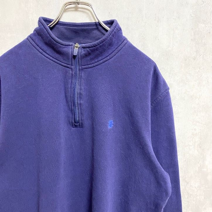 IZOD　アイゾッド　ハーフジップスウェット/トレーナー　フェード　ワンポイント　刺繍ロゴ　ビッグシルエット　紺　ネイビー　Lサイズ　古着