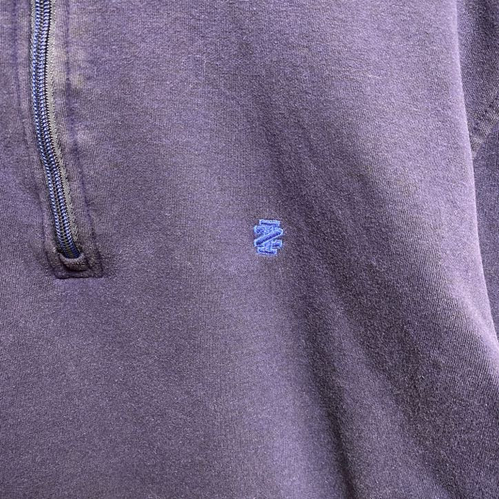 IZOD　アイゾッド　ハーフジップスウェット/トレーナー　フェード　ワンポイント　刺繍ロゴ　ビッグシルエット　紺　ネイビー　Lサイズ　古着