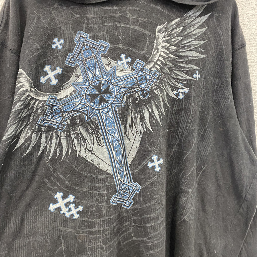 no boundaries　ノーバウンダリーズ　長袖Tシャツ/ロンT　フーディー　十字架　y2k　お兄系　黒　ブラック　Lサイズ　古着