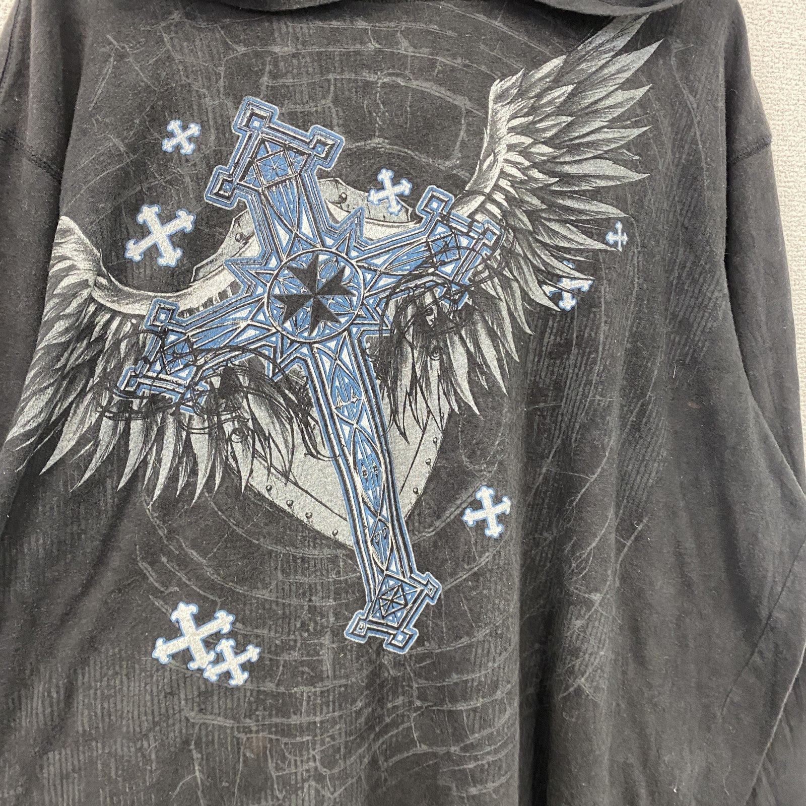 no boundaries　ノーバウンダリーズ　長袖Tシャツ/ロンT　フーディー　十字架　y2k　お兄系　黒　ブラック　Lサイズ　古着