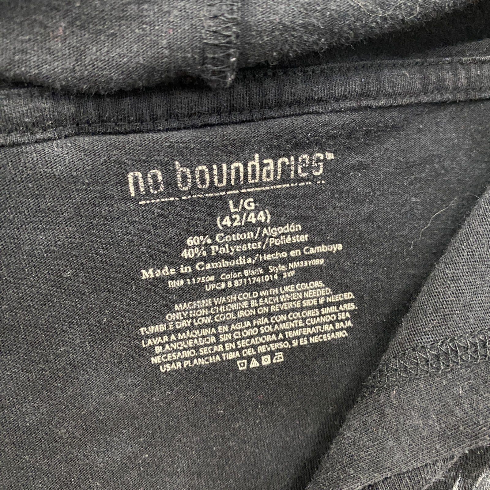 no boundaries　ノーバウンダリーズ　長袖Tシャツ/ロンT　フーディー　十字架　y2k　お兄系　黒　ブラック　Lサイズ　古着