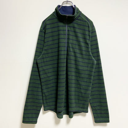 古着 used　LANDSEND　ランズエンド　長袖ボーダー柄フリースジャケット　ハーフジップ　緑　グリーン　Mサイズ